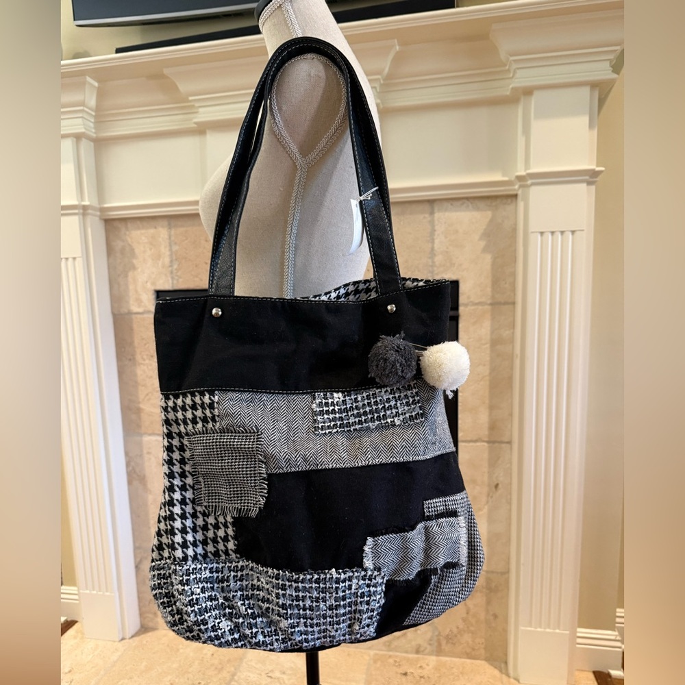 New Chateau Black and Gray Patchwork Tote Bag